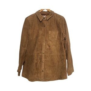 Denim & Co. Lined Tan Leather Suede Snap Front Shirt Jacket